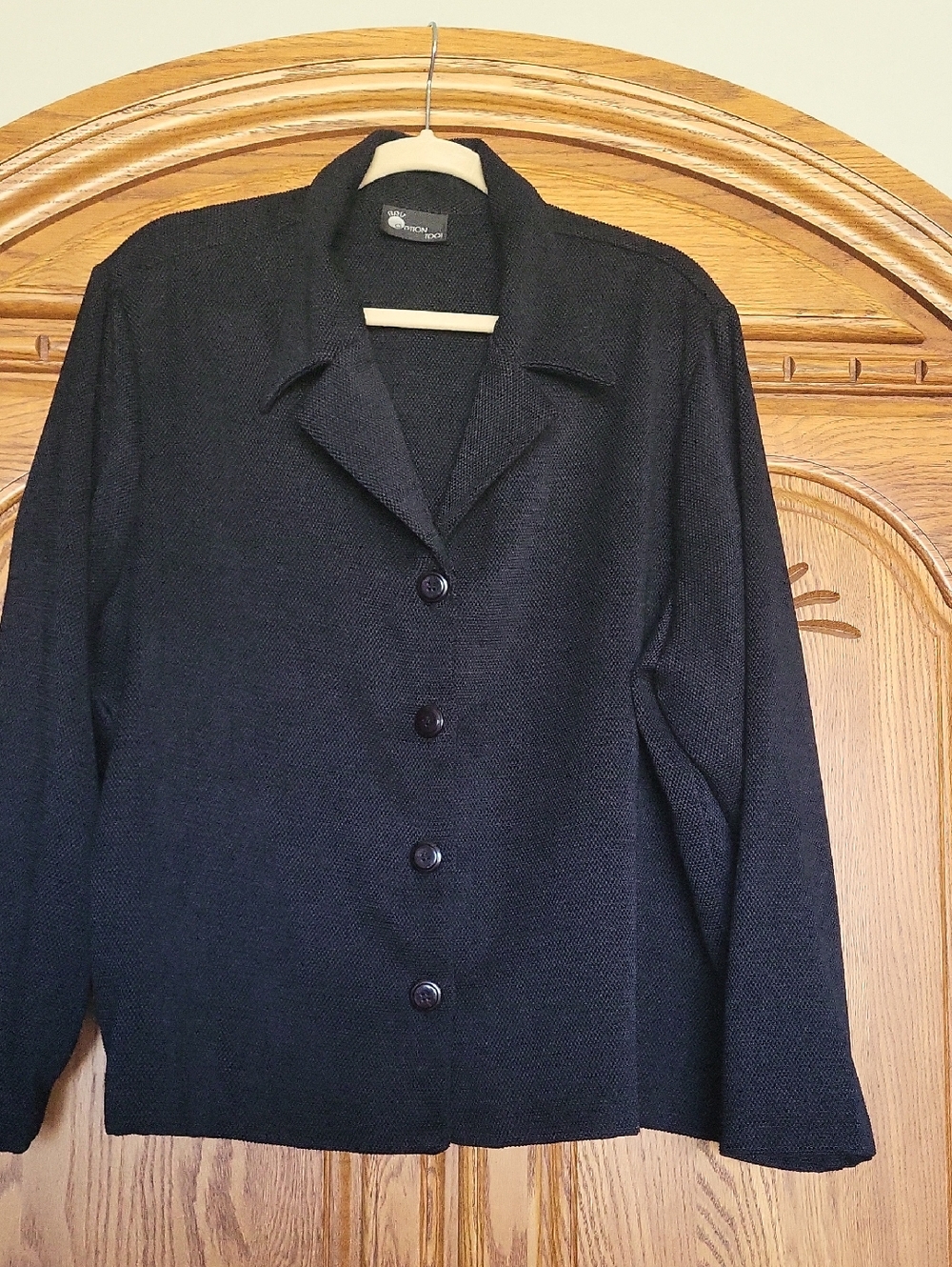 Women's Black Textured Button-Front Blazer